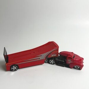 Hot Wheels City Red Rock N Race Transport Truck Trailer Toy 2013 Mattel